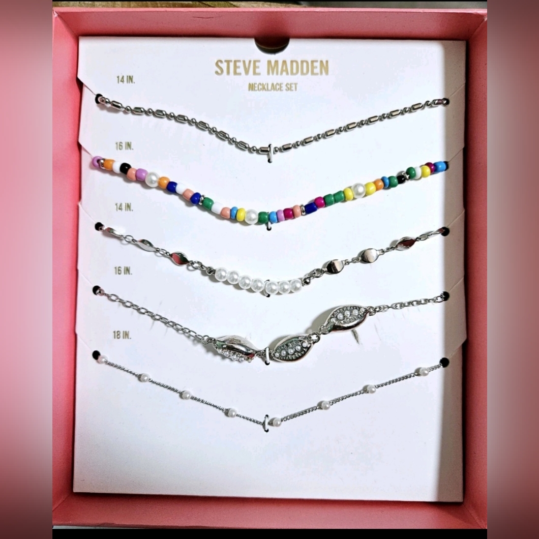 Steve Madden Silver And Colorful Beaded 5 Piece Necklace Set 18$
